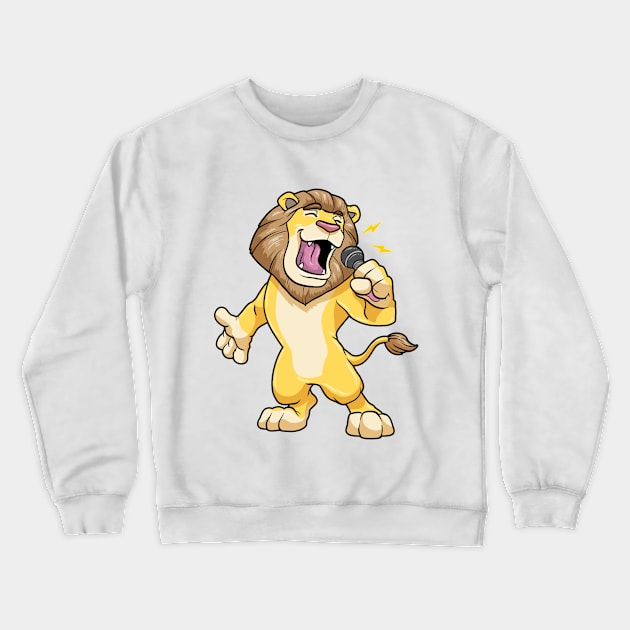 Lion as singer with a microphone Crewneck Sweatshirt by Markus Schnabel